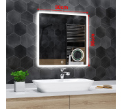 Koupelnové zrcadlo s LED osvětlením a podsvícením 90x90 cm BOSTON, IP44, STUDENÁ, KOSMETICKÉ ZRCÁTKO OSVĚTLENÉ, DOTYKOVÝ VYPÍNAČ