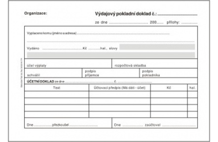 Výdajový pokladní doklad i pro podvojné účetníctví samopropisovací PT050