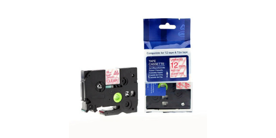 Páska Brother TZ-132/TZe-132 12 mm x 8 m červený tisk/průhledný podklad kompatibilní