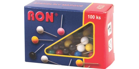 Špendlíky mapové RON barevný mix 100ks