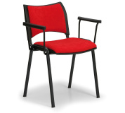 Konfereční židle čalouněná Smart s područkami červená, černý kov, židle konferenční