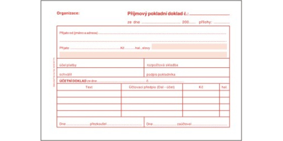 Příjmový pokladní doklad i pro podvojné účetníctví samopropisoavcí PT030