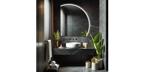 Koupelnové zrcadlo půlkulaté DELHI s LED podsvícením a osvětlením