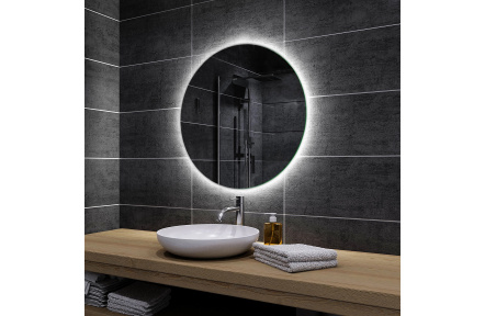 Koupelnové zrcadlo kulaté s LED podsvícením Ø 65 cm BALI podsvětlené