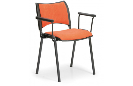 Konfereční židle čalouněná Smart s područkami oranžová, černý kov, židle konferenční