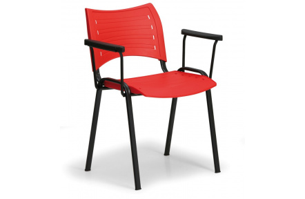 Konfereční židle plastová Smart s područkami červená, černý kov, židle konferenční