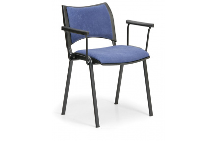 Konfereční židle čalouněná Smart s područkami modrá, černý kov, židle konferenční