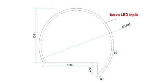 Zrcadlo BALI pr.180cm s výřezem ATYP