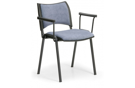 Konfereční židle čalouněná Smart s područkami šedá, černý kov, židle konferenční