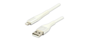 Logo USB kabel (2.0), USB A samec - Apple Lightning samec, 1m, MFi certifikace, 5V/2,4A, bílý, box, nylonové opletení, hliníkový 