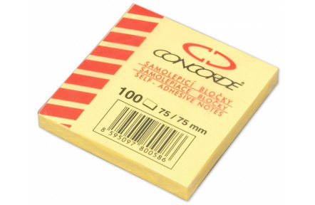 Samolepící bloček žlutý 75x75mm CONCORDE 100 listů 