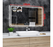 Koupelnové zrcadlo s LED osvětlením a podsvícením 120x80cm ATLANTA, IP44, STUDENÁ, DOTYK SE STMÍVAČEM, HODINY