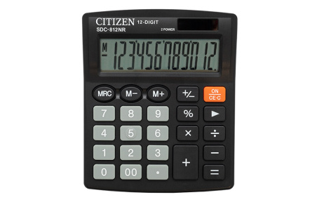 Citizen Kalkulačka SDC812NR, černá, stolní, dvanáctimístná, duální napájení