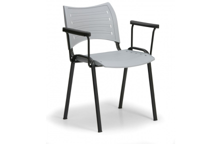 Konfereční židle plastová Smart s područkami šedá, černý kov, židle konferenční