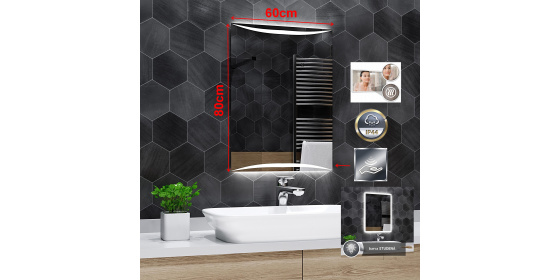 Koupelnové zrcadlo WILNO LED podsvícením 60x80cm ,IP44, studená, antipára, bezdotykový spínač