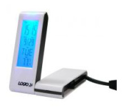 USB (2.0) hub 4-port, bílý, podsvícený, hodiny, budík, časovač