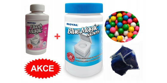 STARTOVACÍ BALÍČEK Blue Magic Aut Sachets BUBBLE GUM v dóze 20ks+FLUSH Magic 250ml 