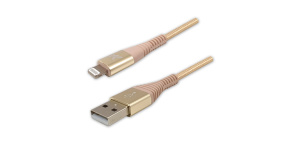 Logo USB kabel (2.0), USB A samec - Apple Lightning samec, 1m, MFi certifikace, 5V/2,4A, zlatý, box, nylonové opletení, hliníkový 