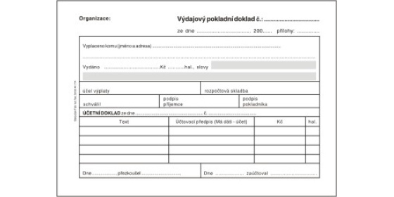 Výdajový pokladní doklad i pro podvojné účetníctví obyčejný ET050