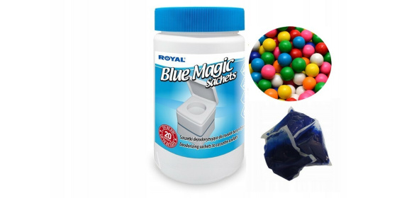 WC sáčky Blue Magic Aut Sachets BUBBLE GUM v dóze 20ks tablety do chemického WC